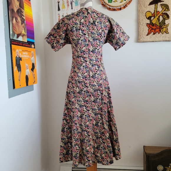Vintage Black + Multicolor Floral Tea Length Dress - Picture 6 of 6